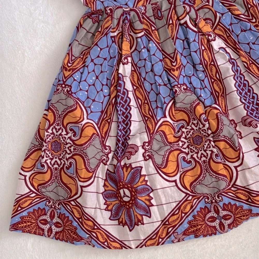 Grass-fields | African Print Sleeveless Full Skirt Mini Dress with Pockets (M) - Picture 7 of 16